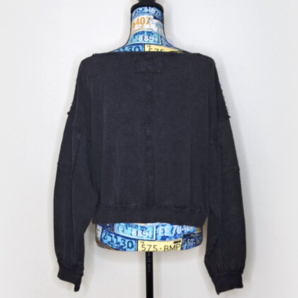 FREE PEOPLE Ife Pullover Sweater Thermal Textured Waffle Knit Crop Exposed Seams - Picture 7 of 16